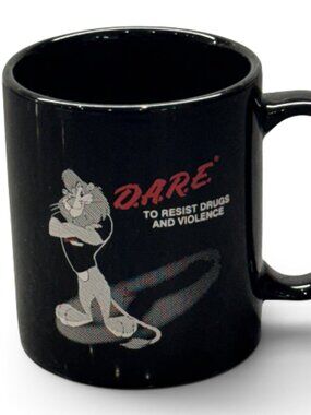 Vintage 90s DARE To Resist Drugs and Violence Daren Lion Black Coffee Mug